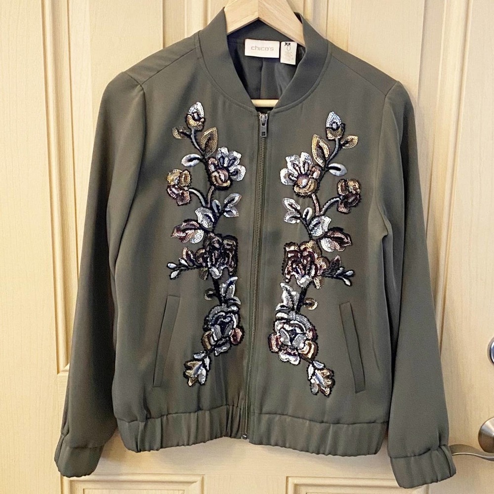 Chico’s Appliqué Sequin Jacket - Like new - Women's Size Small